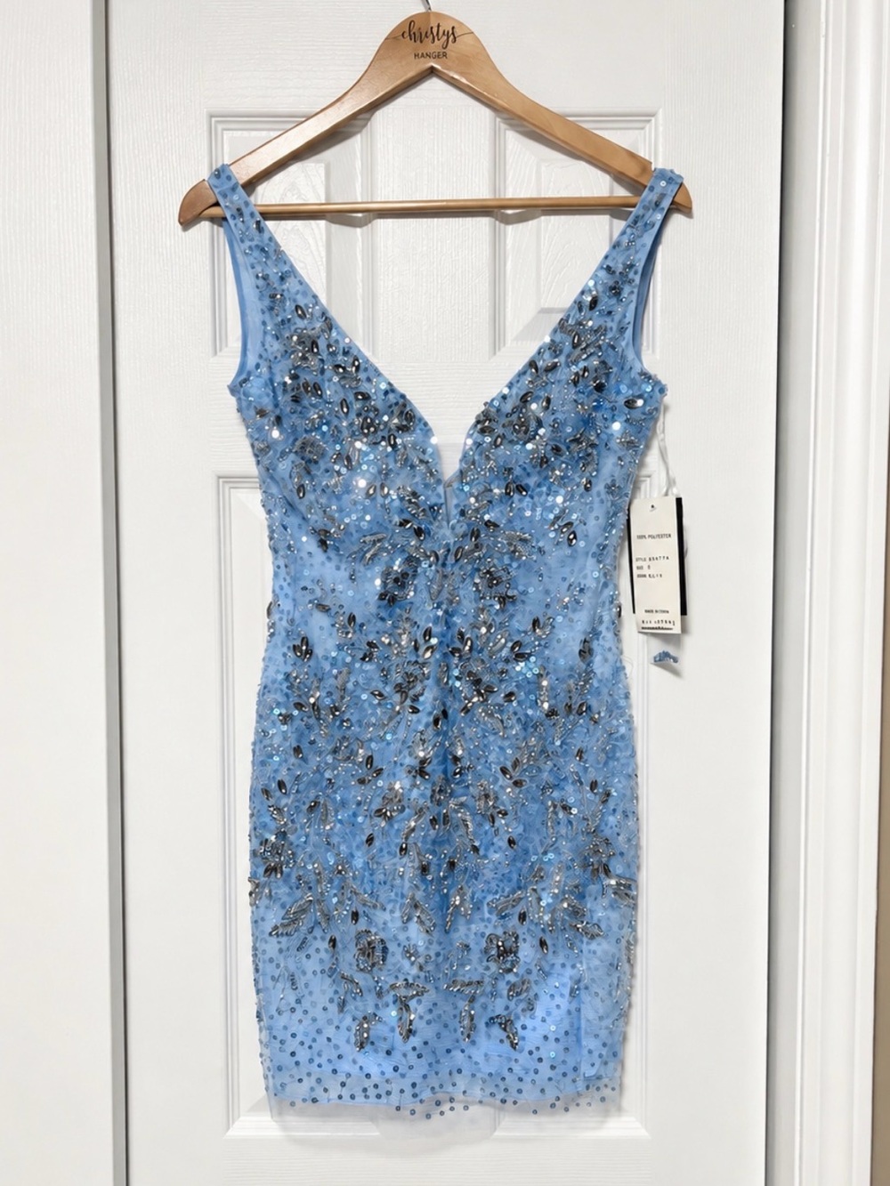 NWT Basix Black Label Blue Beaded Sequin Cocktail Dress Size 0